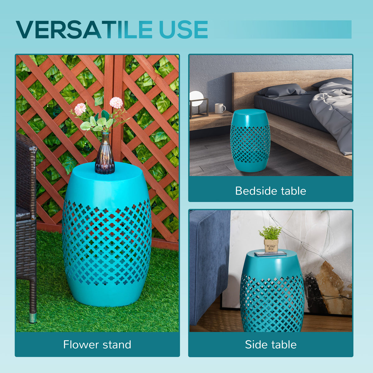 Outdoor Side Table 12 in - Steel Drum Patio End Table, Blue – image 5