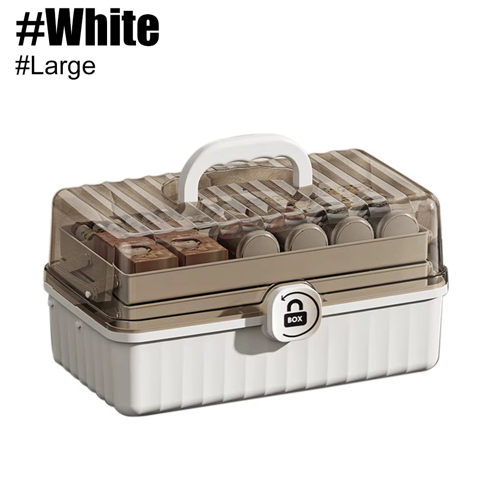 3 Layer Clear Craft Supply Storage Box with Folding Trays and Handle