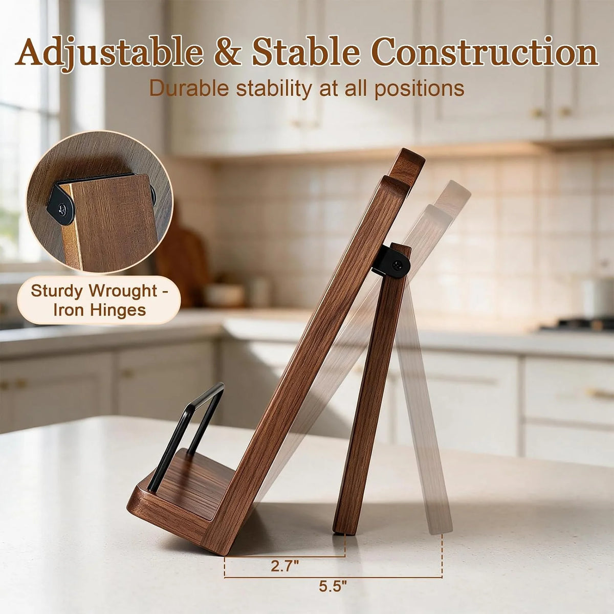 Cookbook Stand, Acacia Wood Recipe Book Holder for Counter – image 2