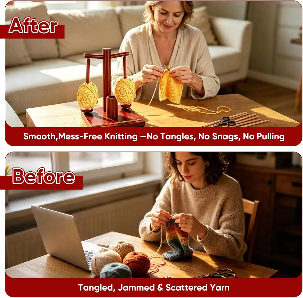 Wooden Yarn Holder with Dual Magnetic Spindles for Knitting & Crochet – image 8