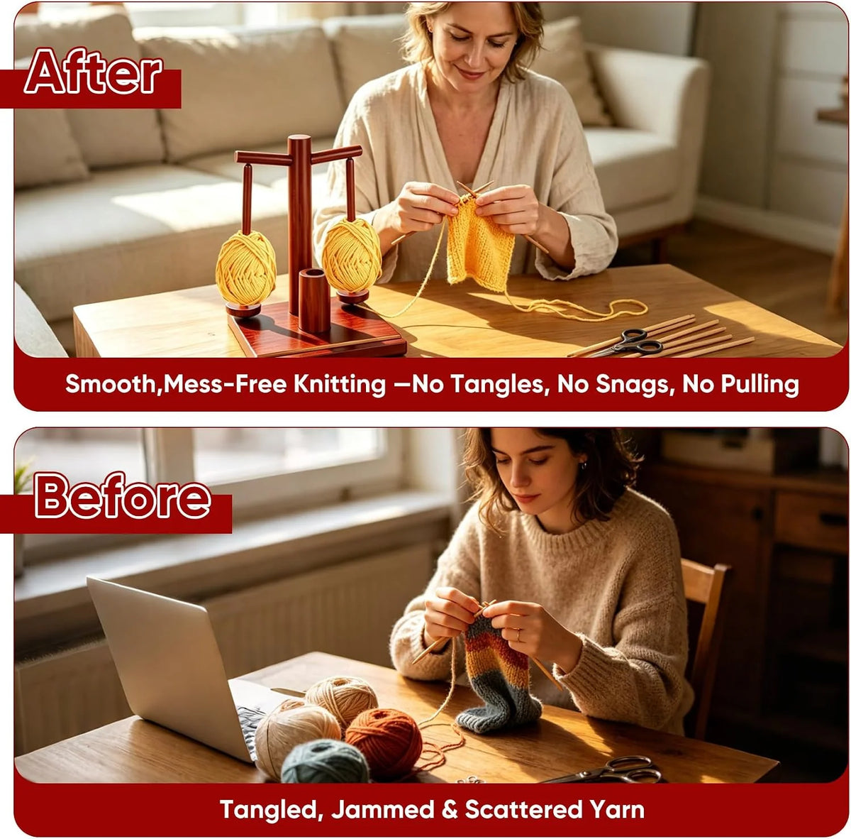 Wooden Yarn Holder with Dual Magnetic Spindles for Knitting & Crochet – image 8
