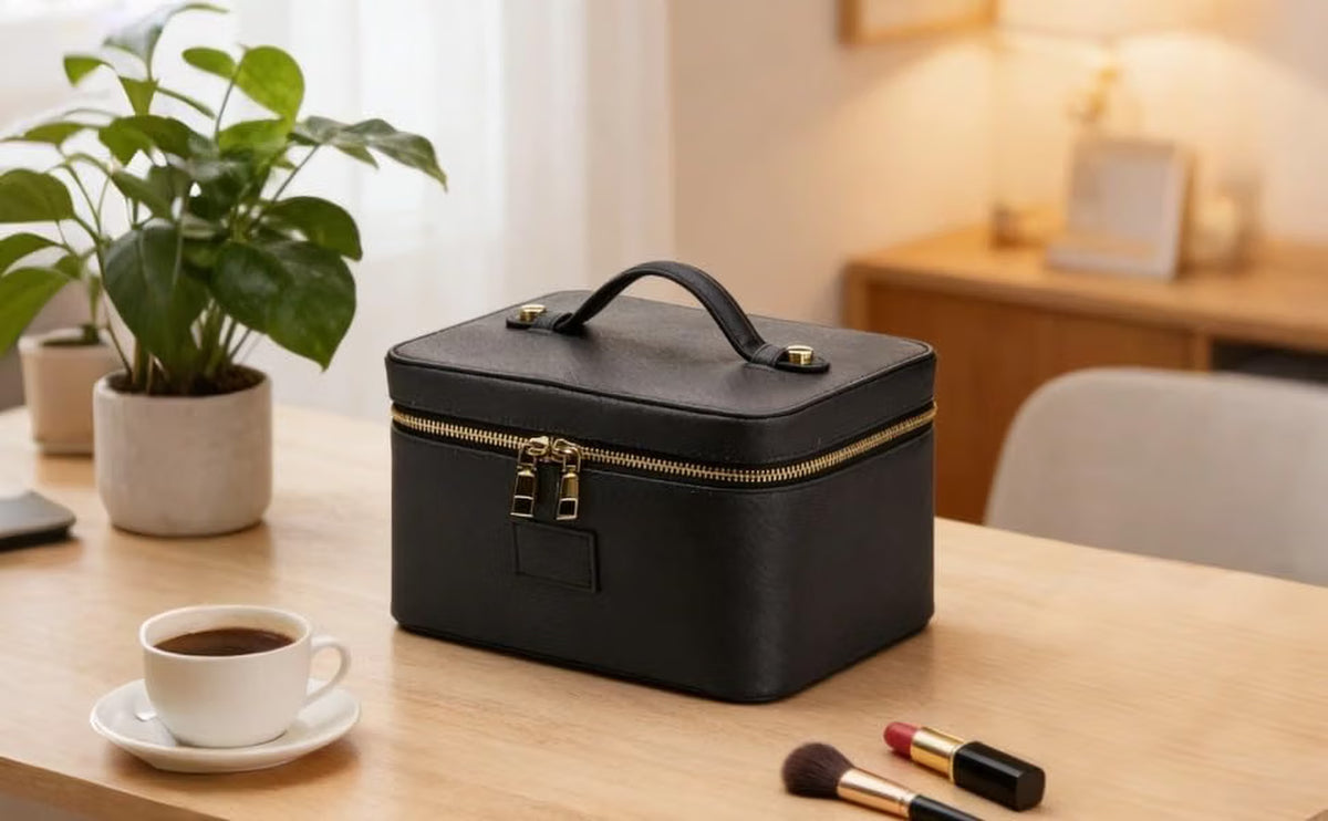 Makeup Organizer Bag, PU Leather Travel Case with Dividers – image 5