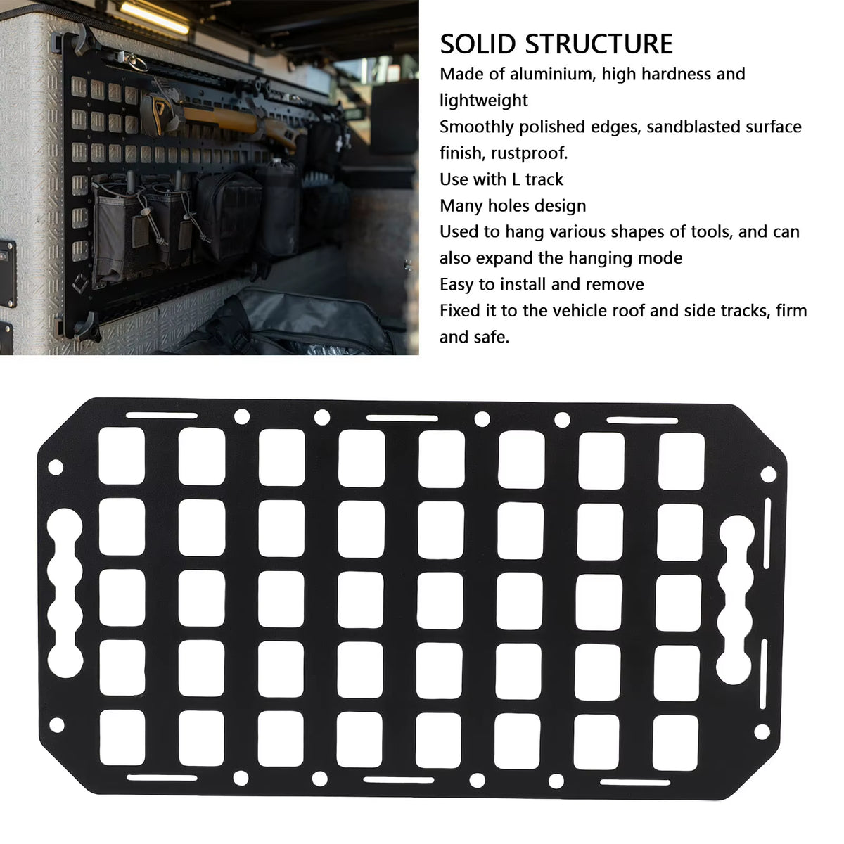 Truck Bed Molle Panel, Aluminum L-Track Gear Organizer – image 5