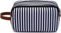 Canvas Makeup Bag – Blue Stripe Zippered Cosmetic Pouch