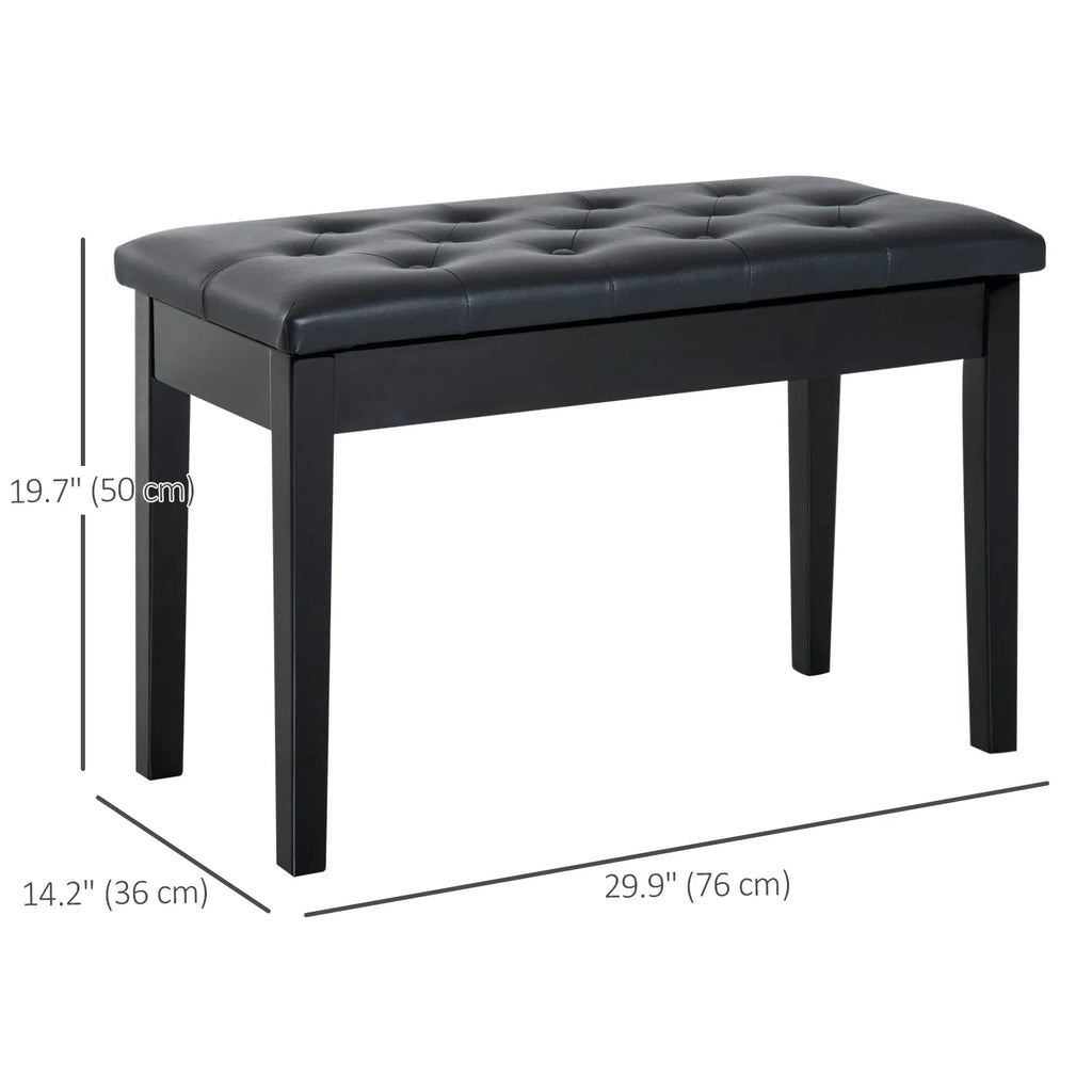30-Inch Padded Piano Bench with Music Storage – Black