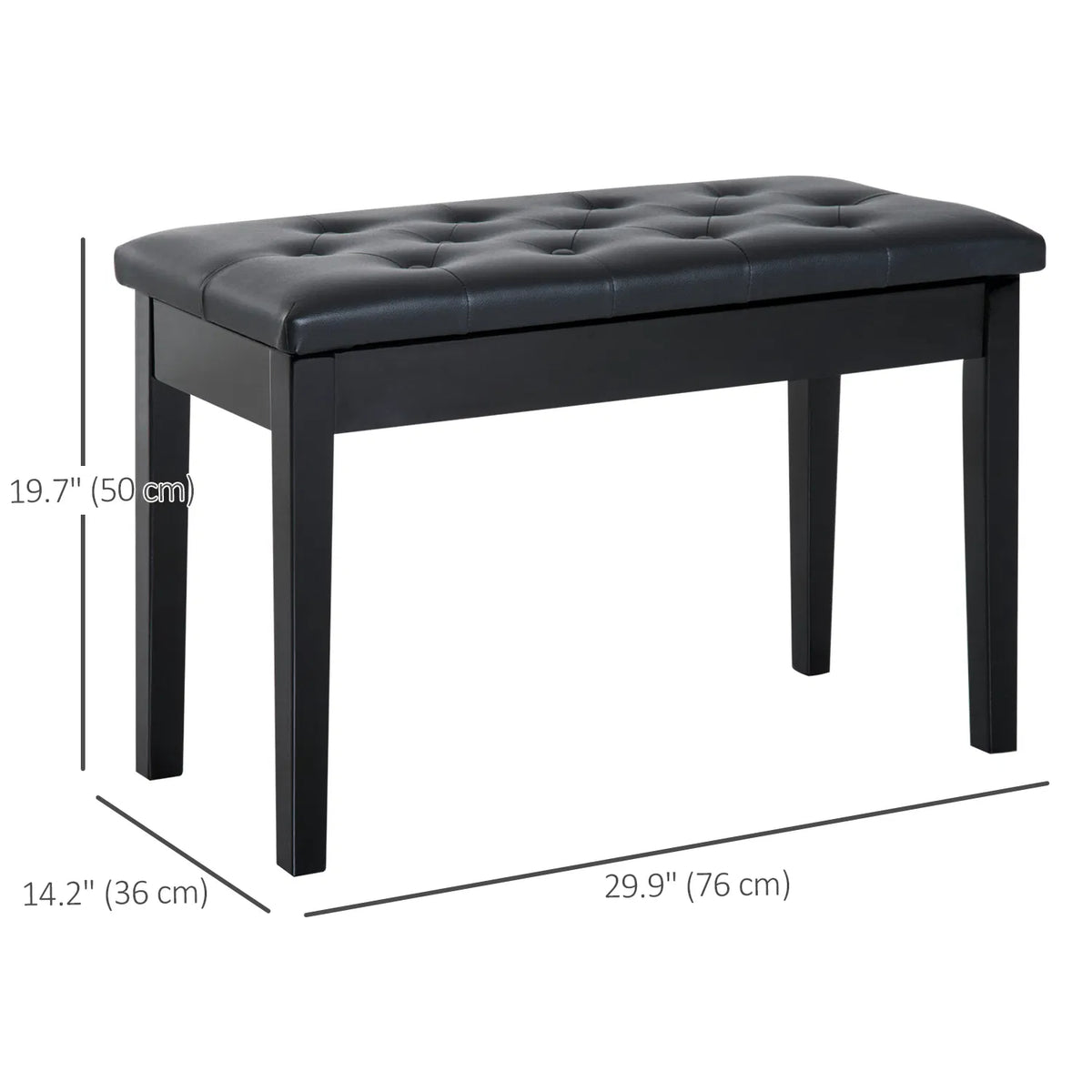30-Inch Padded Piano Bench with Music Storage – Black