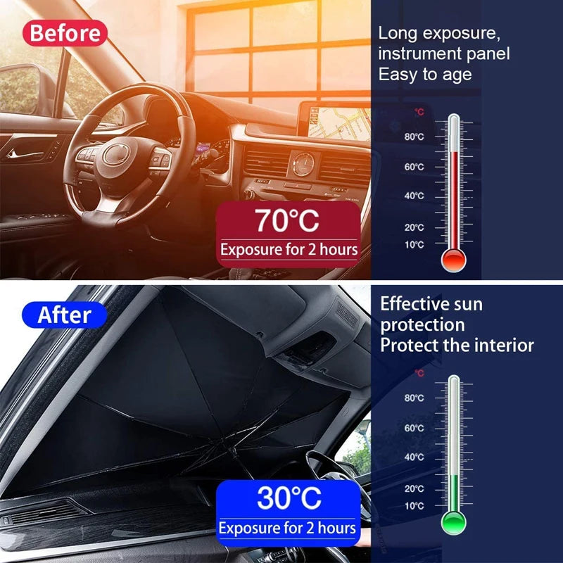 Foldable Car Windshield Sun Shade Umbrella - 360° Bendable Handle – image 3