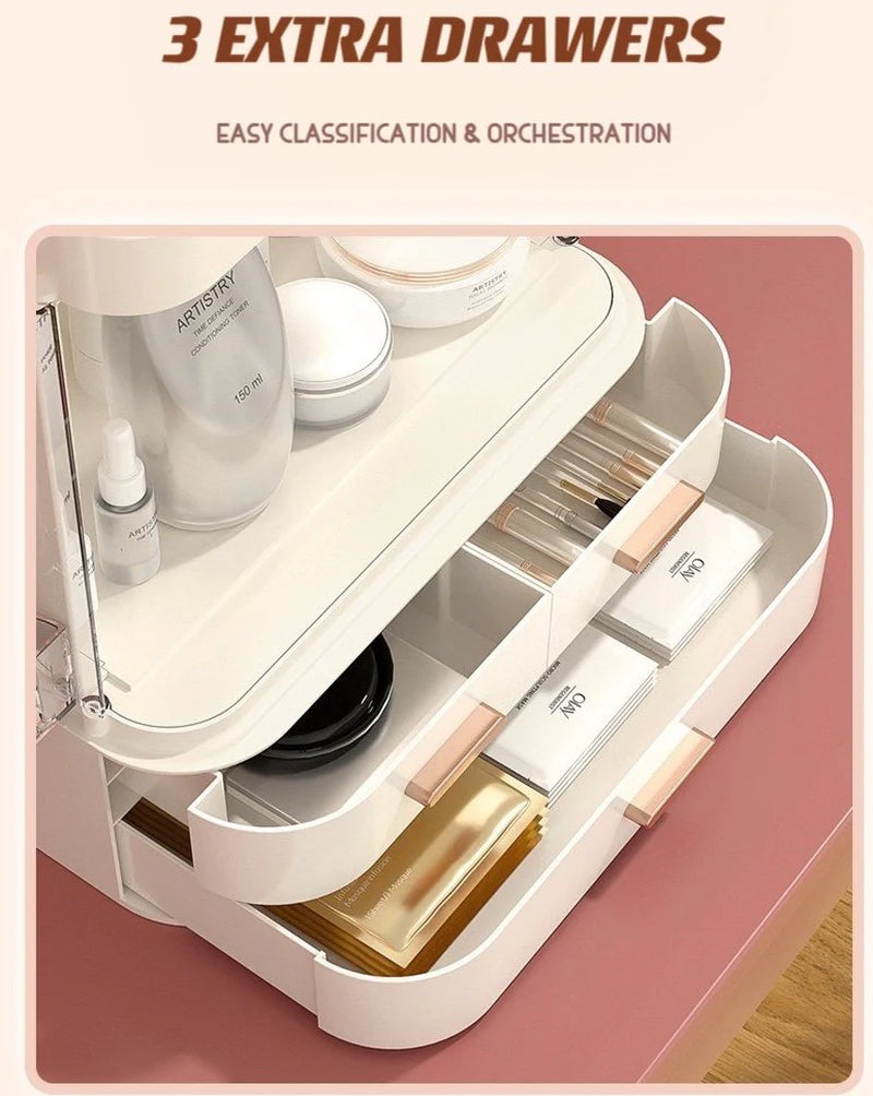 Makeup Organizer Storage Box with 360° Rotating LED Mirror – image 5