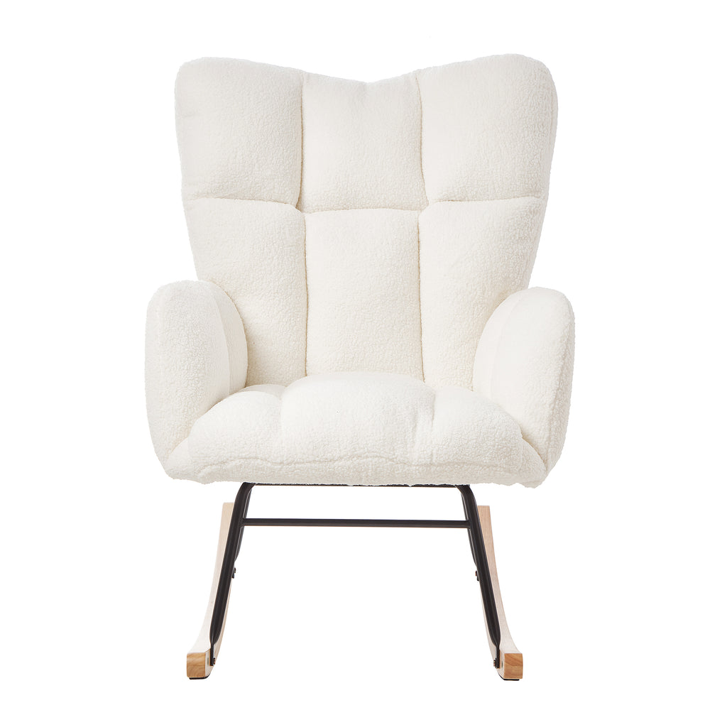 Tufted Teddy Fabric Glider Rocking Chair, Ivory – image 12