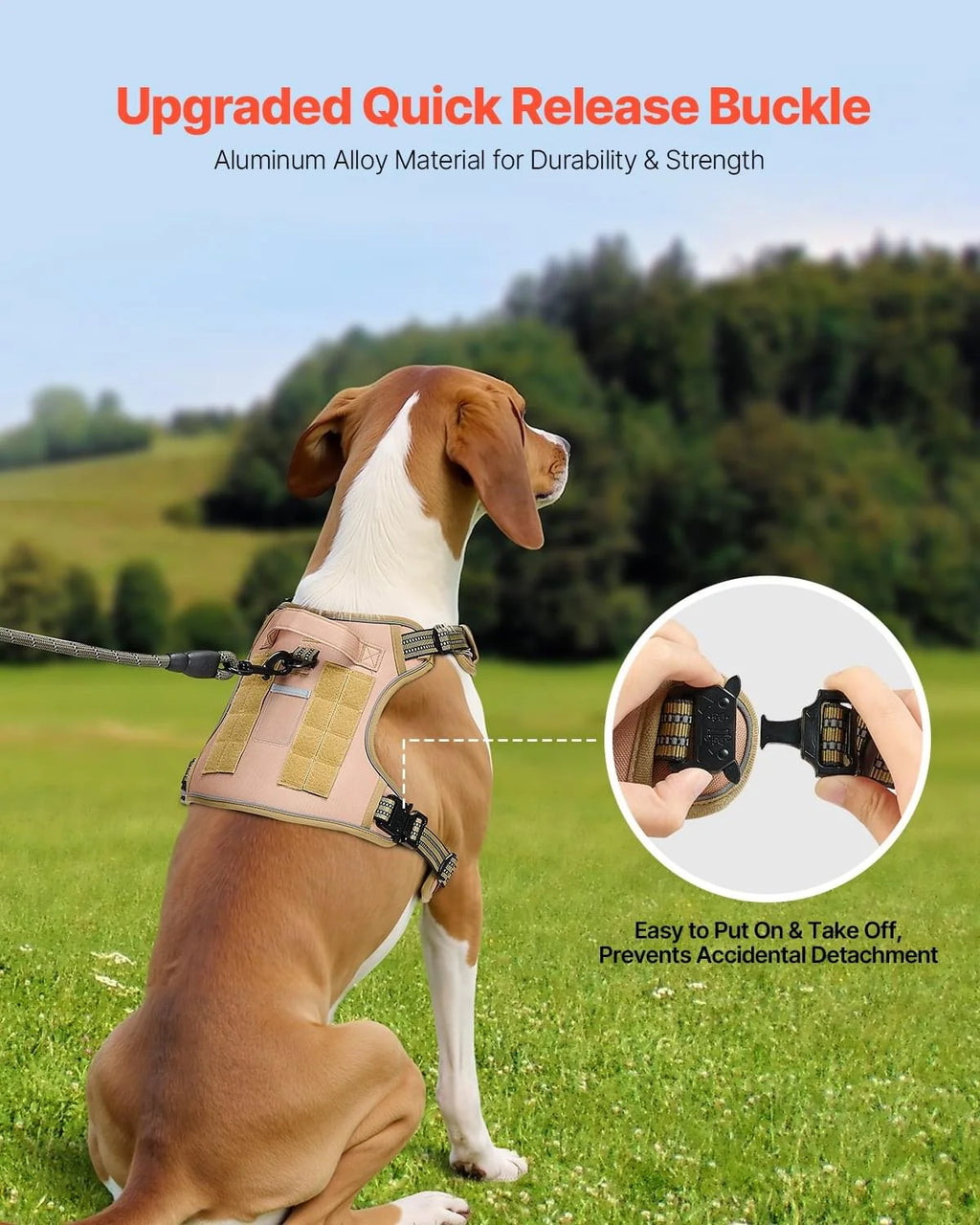 Tactical Dog Harness for Large Dogs, No-Pull Adjustable Vest, Khaki