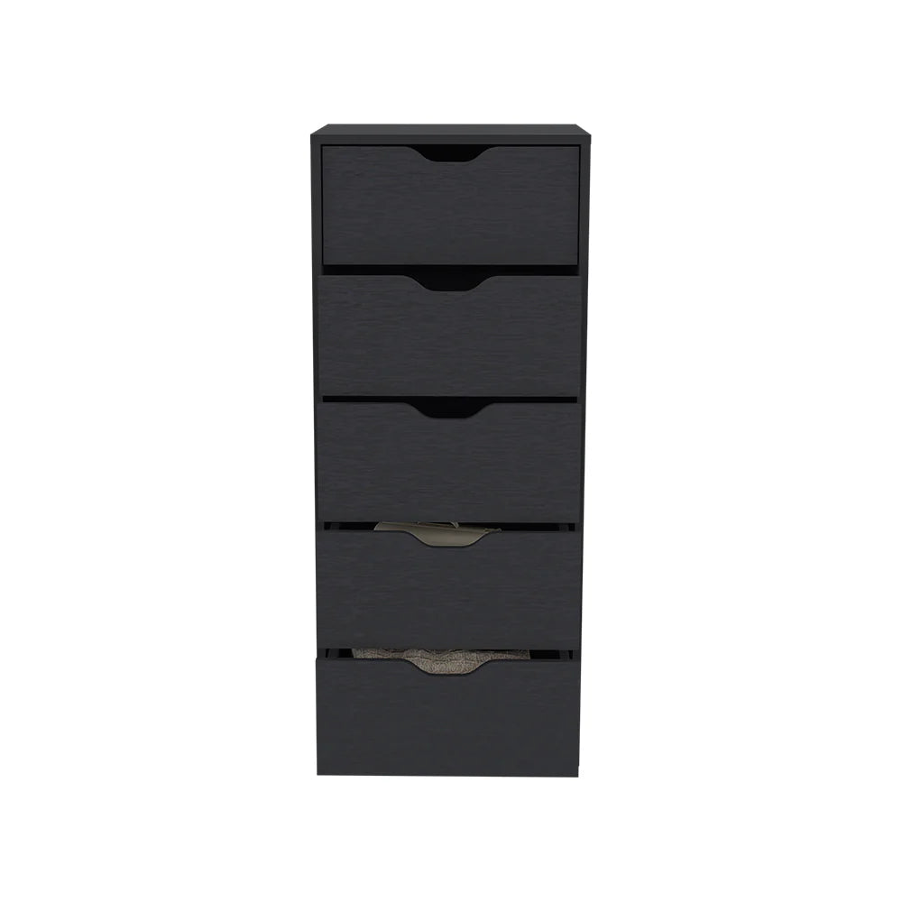 Narrow 5-Drawer Dresser, Black Wood Finish Bedroom Storage Chest – image 4
