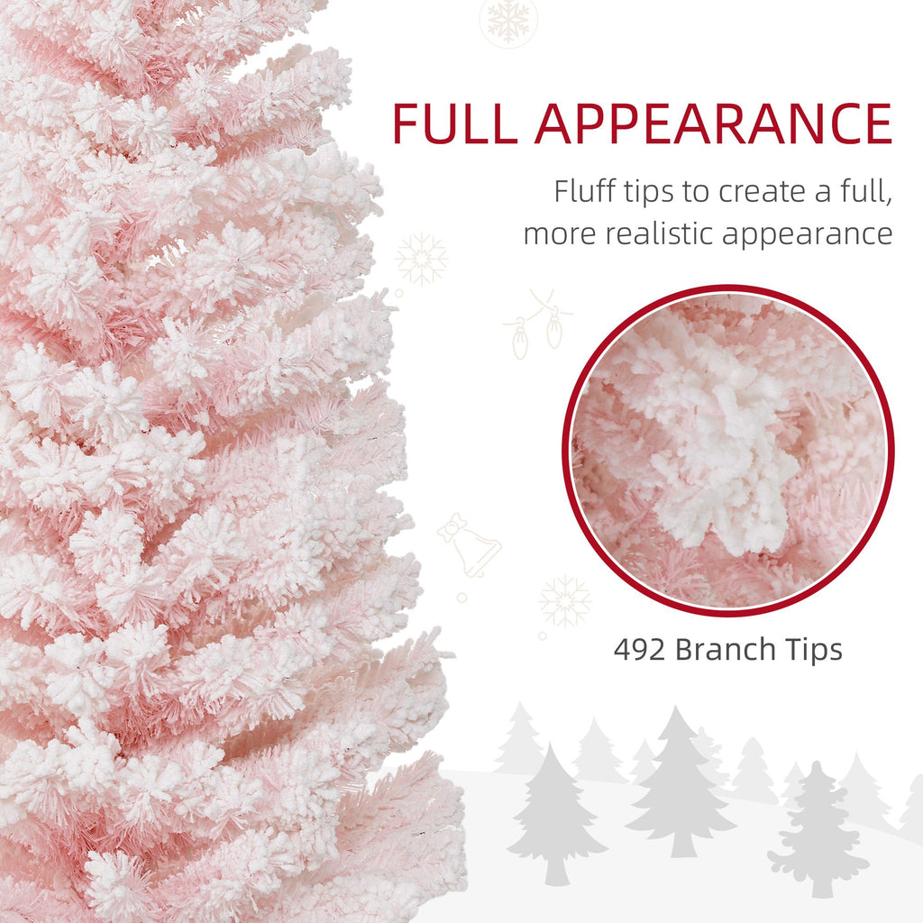 6 Ft Pink Flocked Pencil Christmas Tree With Folding Metal Stand – image 5