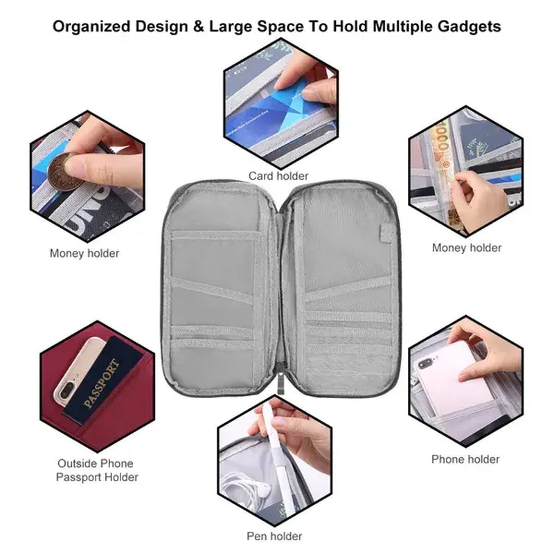 Travel Passport Wallet, Zip Document Organizer with Phone Pocket – image 4