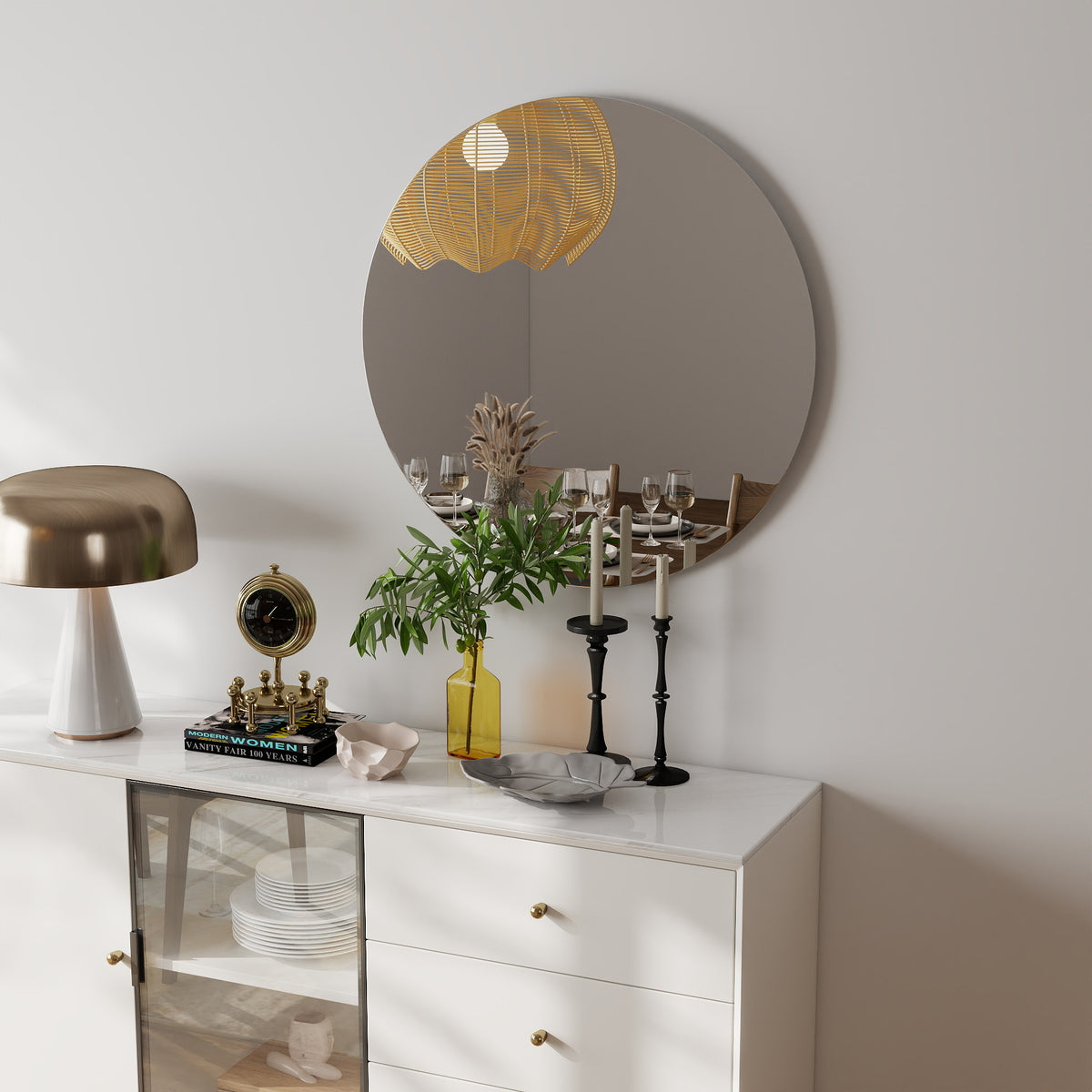 Round Bathroom Wall Mirror 31.5 Inch, Antique Silver Frame