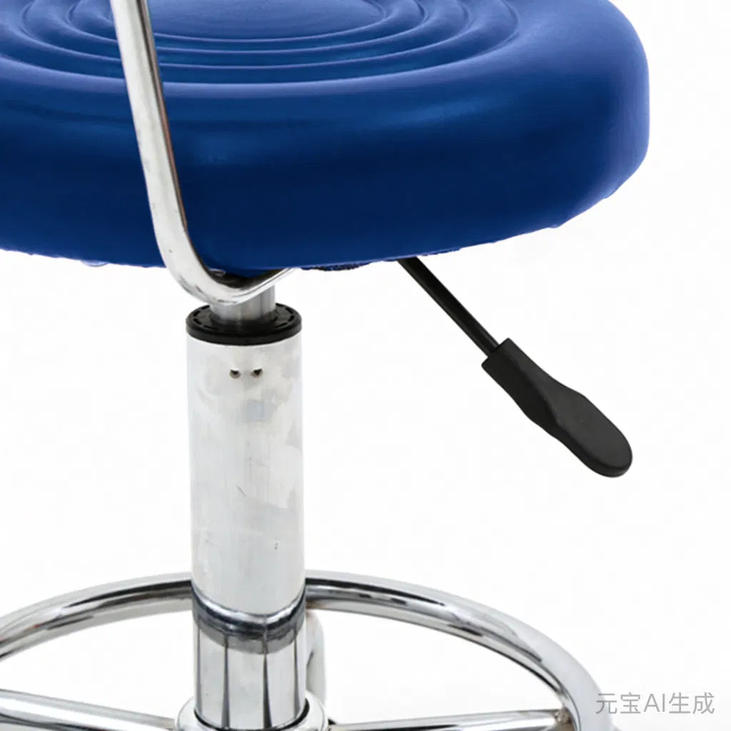Round Adjustable Salon Stool with Backrest and 360 Swivel, Blue – image 10