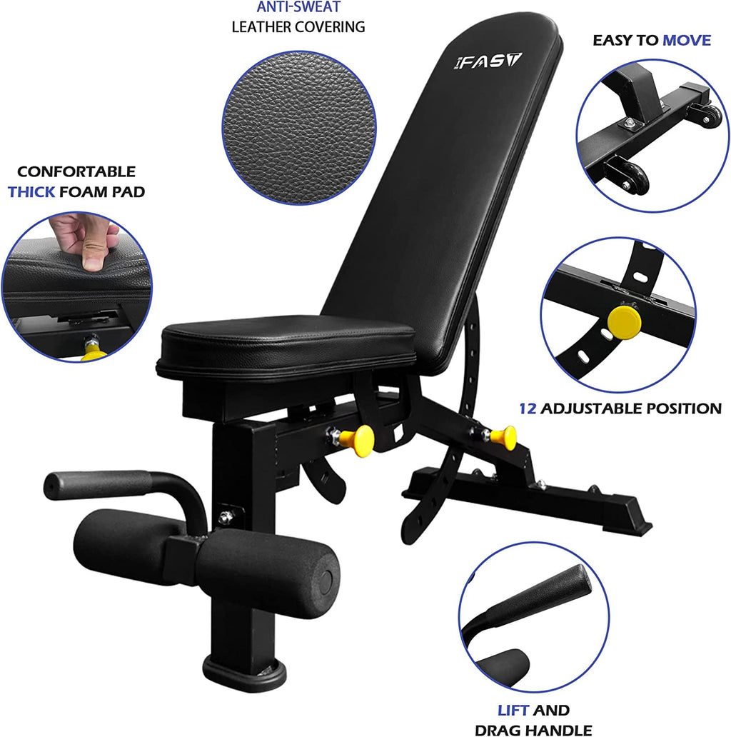 Adjustable Foldable Weight Bench with Caster Wheels – image 3