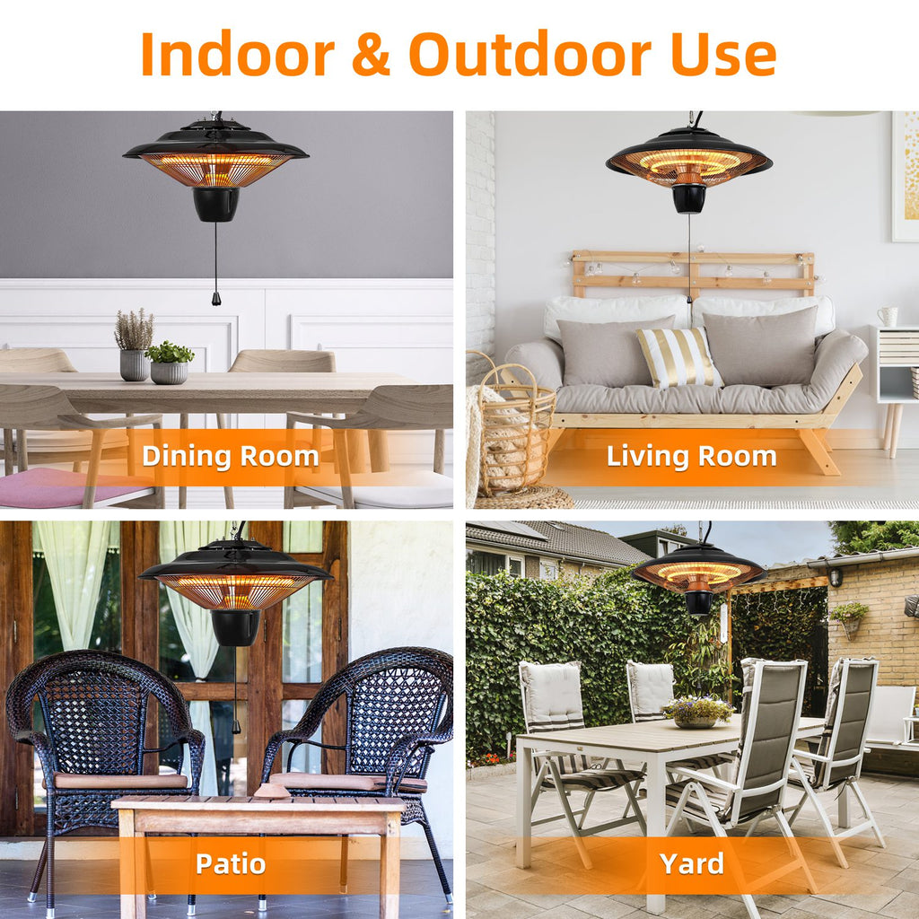1500W Hanging Electric Patio Heater with Chain and 2 Heat Levels – image 8