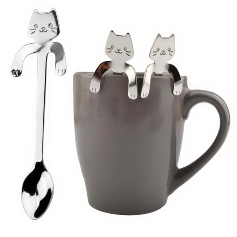 Cat Shaped Coffee Spoons - Stainless Steel Dessert Teaspoons