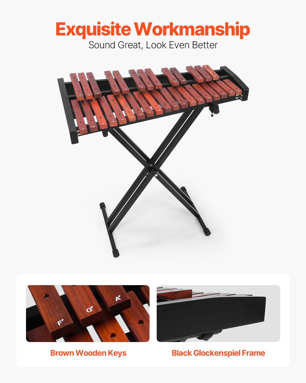 32-Note Wooden Glockenspiel Xylophone with Adjustable Stand – image 4