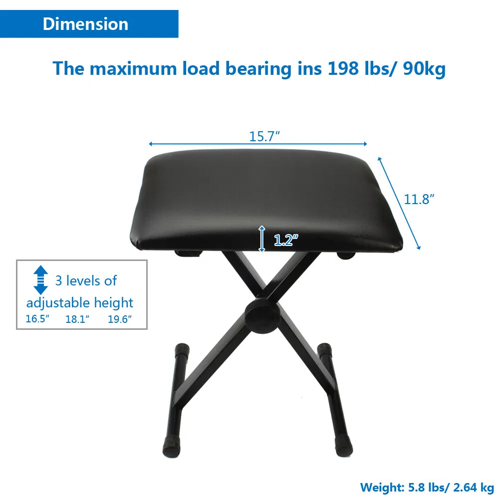 X-Style Keyboard Stand and Folding Piano Bench Set, Adjustable – image 11