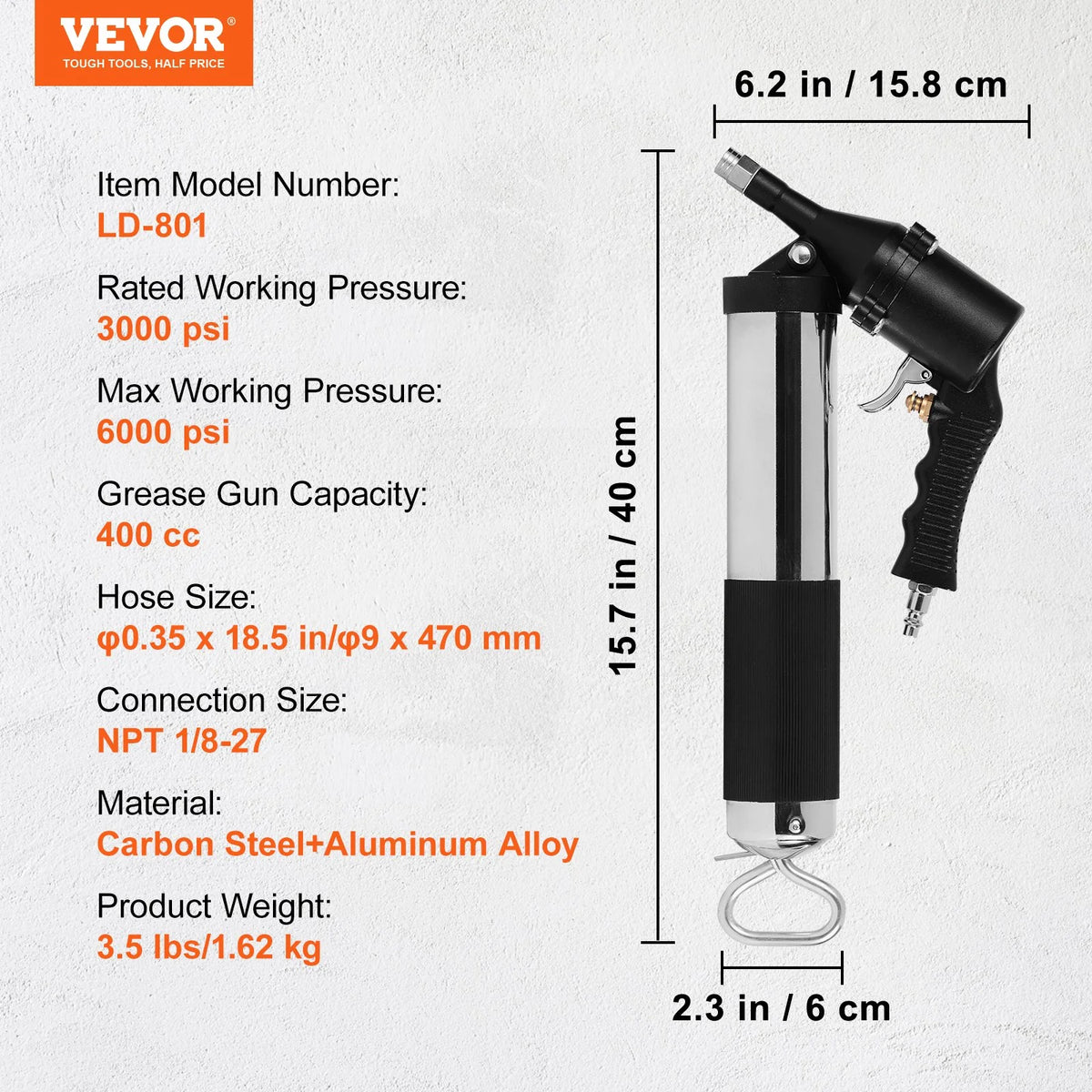 Pneumatic Grease Gun – Heavy Duty Air Grease Gun with 18.5 in Hose – image 10