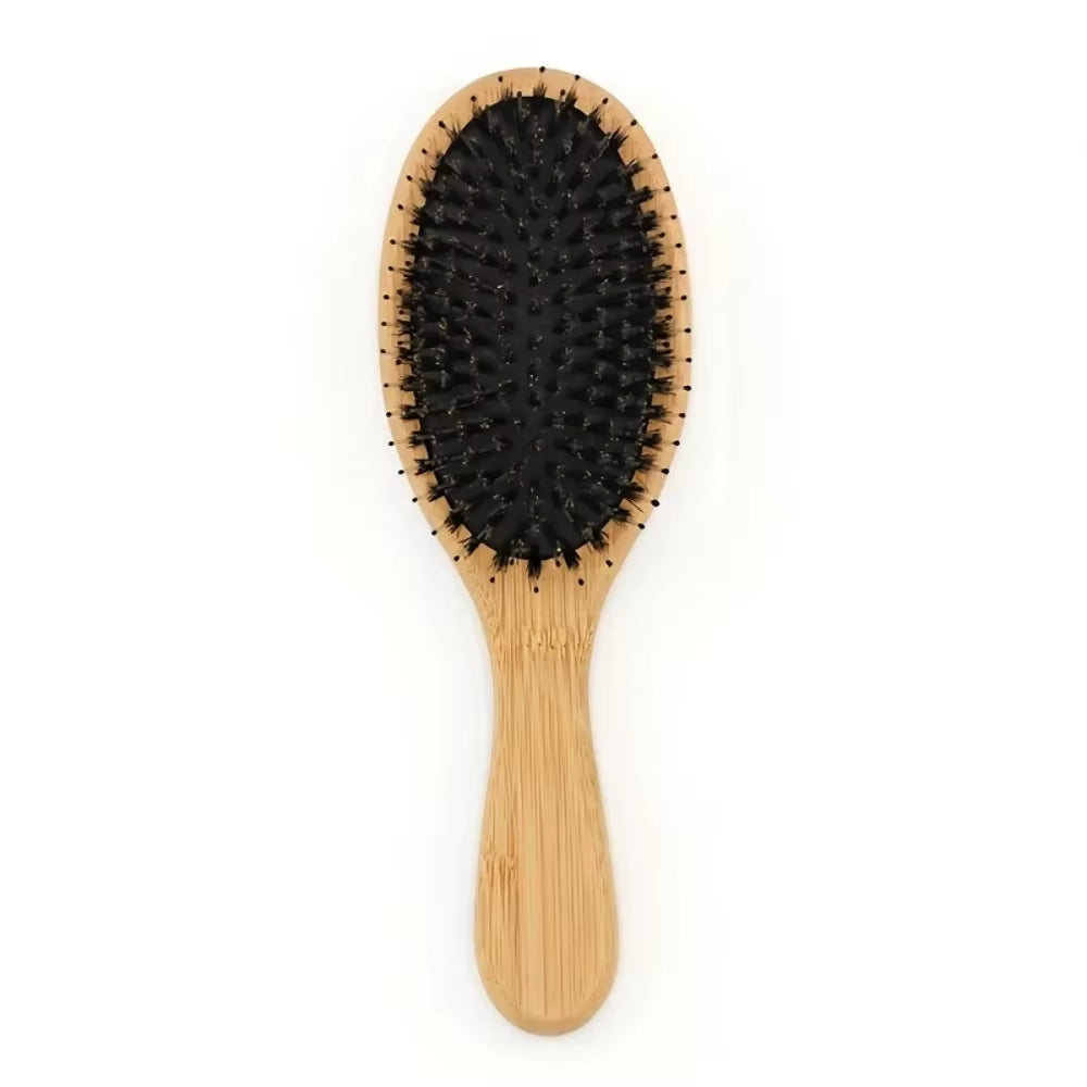 Boar Bristle Hair Brush Bamboo Paddle Detangling Brush