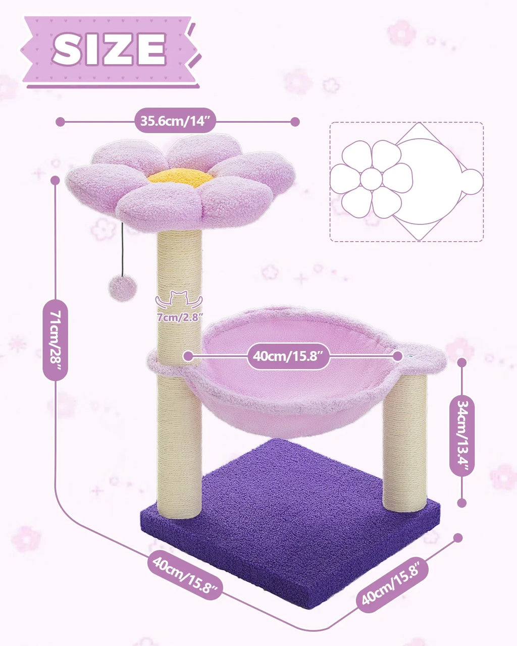 Flower Cat Tree with Large Hammock and Sisal Scratching Posts – image 7