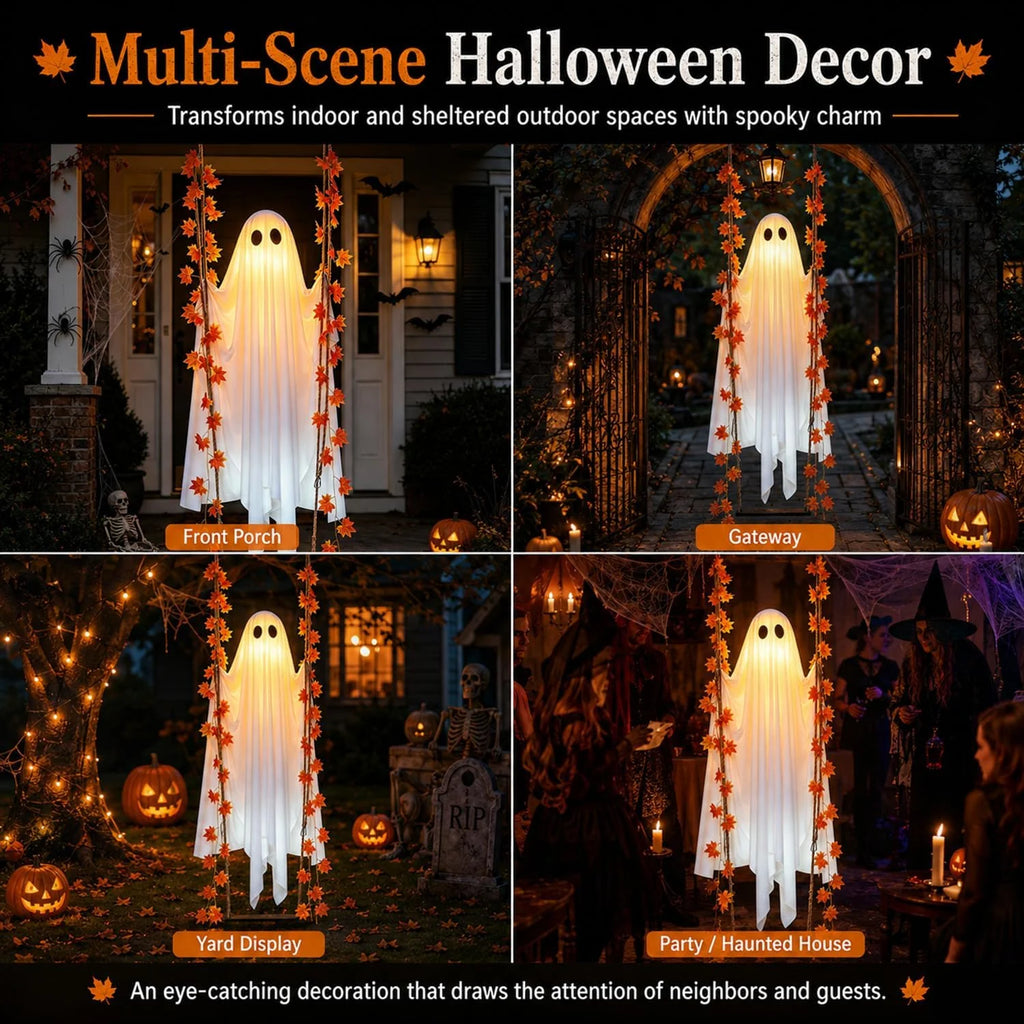 Swinging Ghost Halloween Decoration with 8 Light Modes and Timer – image 5