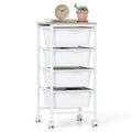 4-Drawer Rolling Craft Cart with Wood Top, Natural & White – image 1