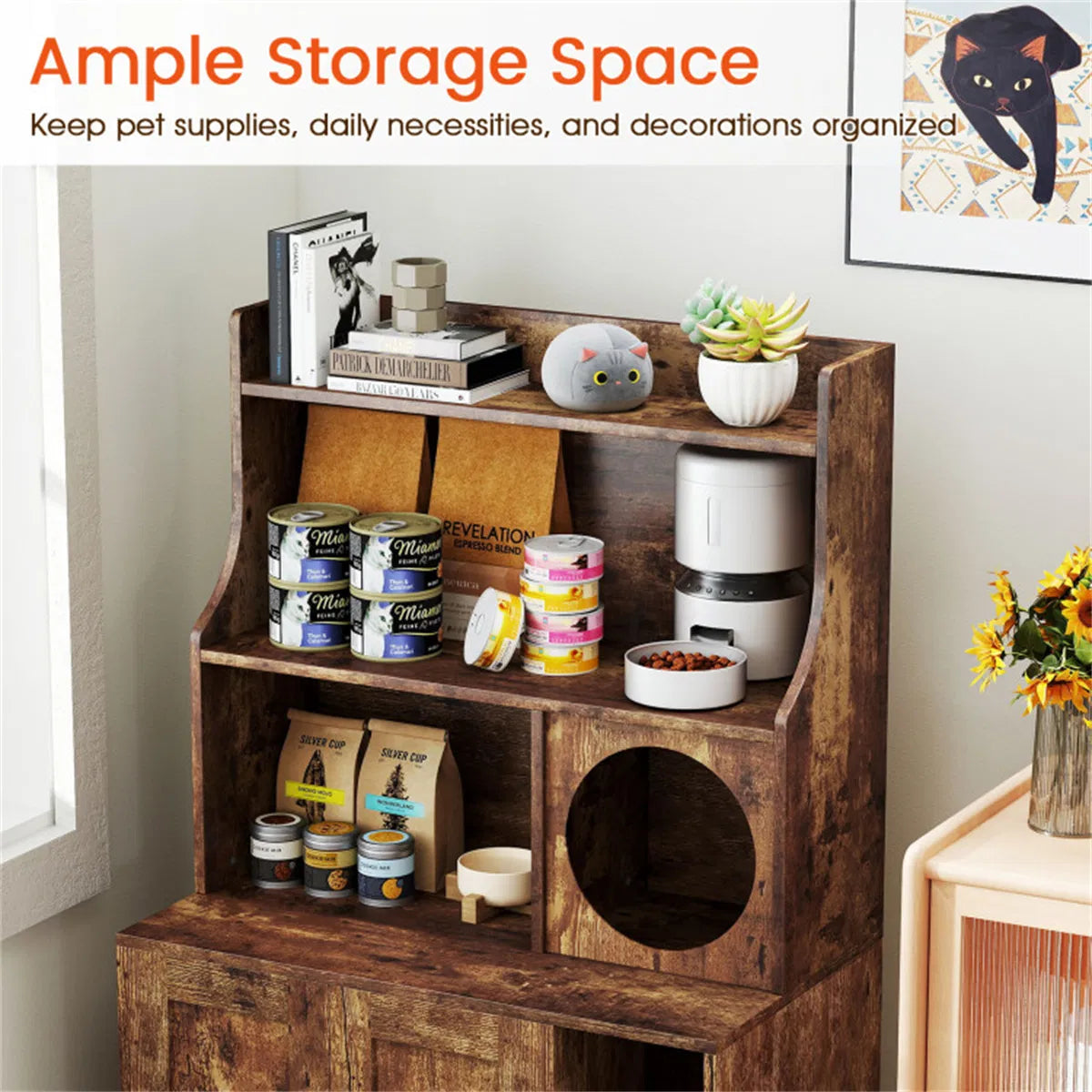 Industrial Cat Litter Box Enclosure with Storage Shelves and Condo – image 10