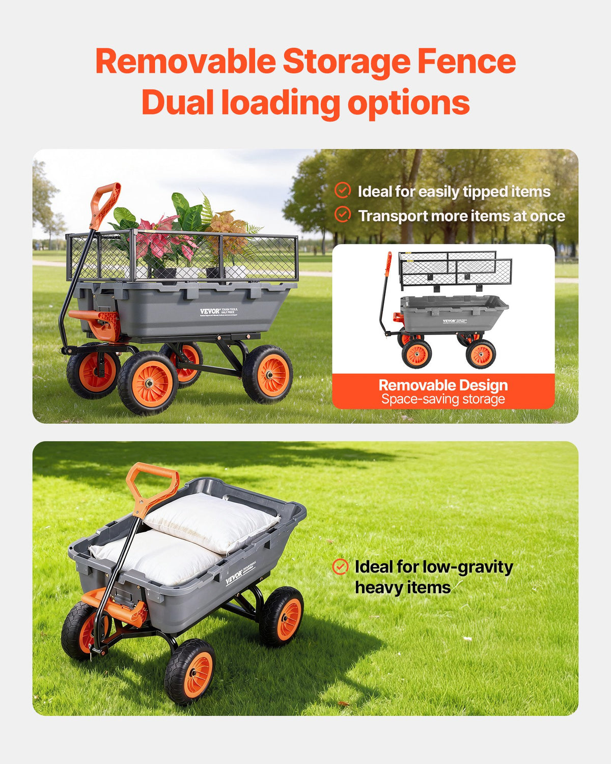 Garden Dump Cart, 800 Lb Poly with Removable Side Fence – image 5