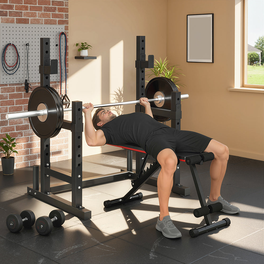 Adjustable Squat Rack with Dual Barbell Holders and Plate Storage – image 9