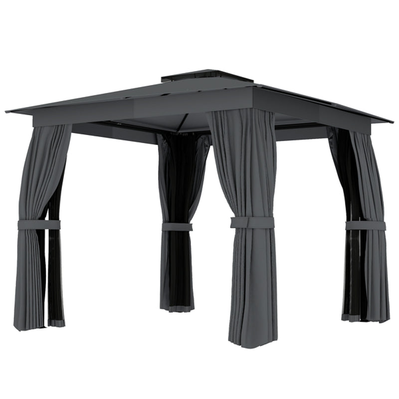 10x10 ft Steel Patio Gazebo with Double Roof, Curtains and Netting – image 3