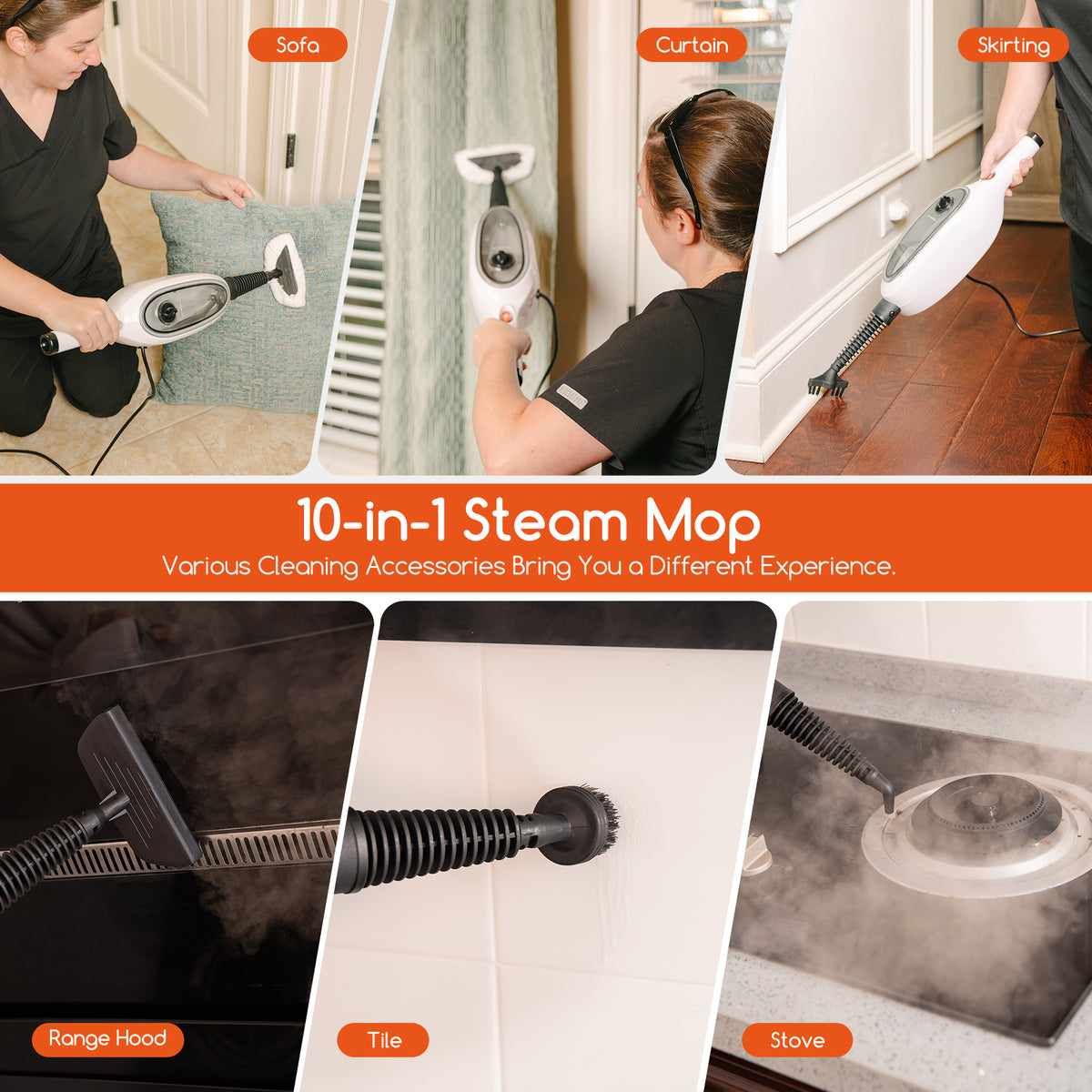 Steam Mop with 8 Attachments, 1200W Double-Sided Floor Steamer – image 10