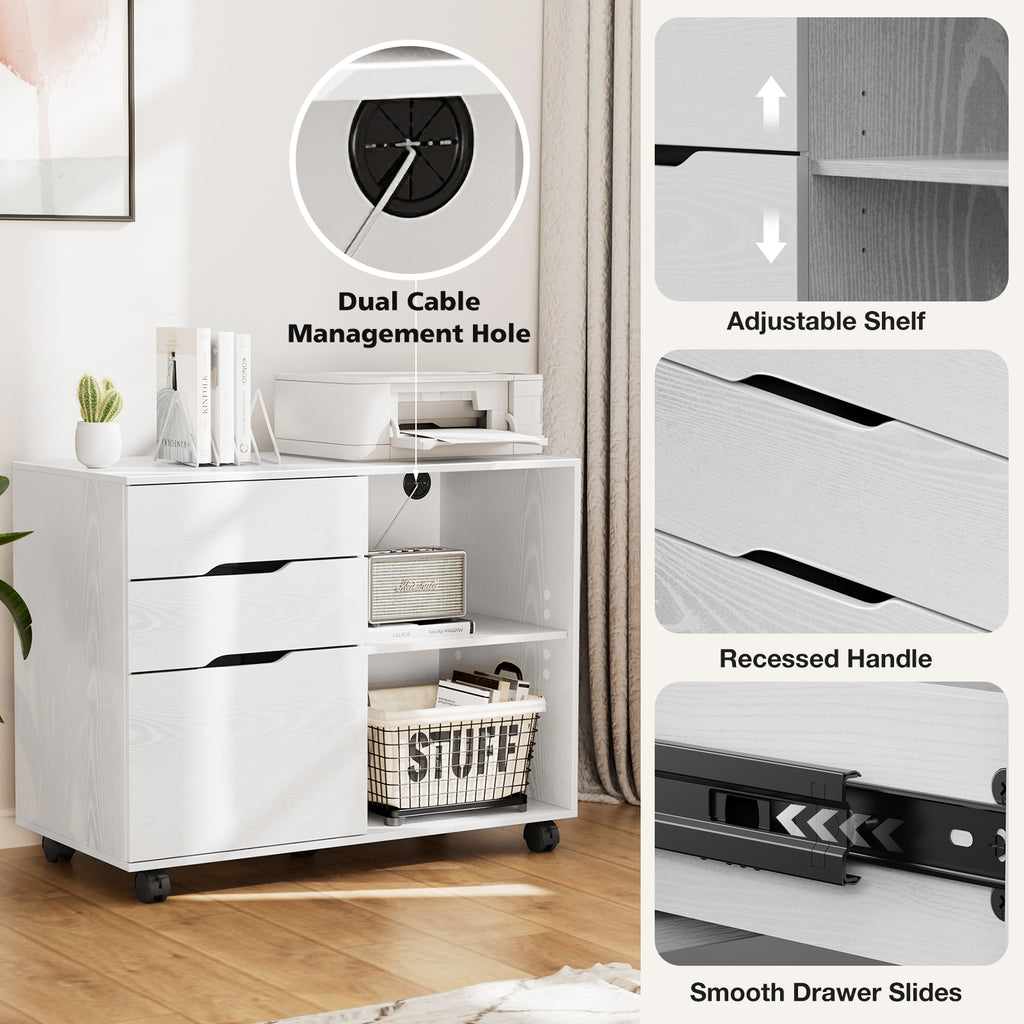 3-Drawer Rolling Lateral File Cabinet with Open Shelves and Printer Top – image 10