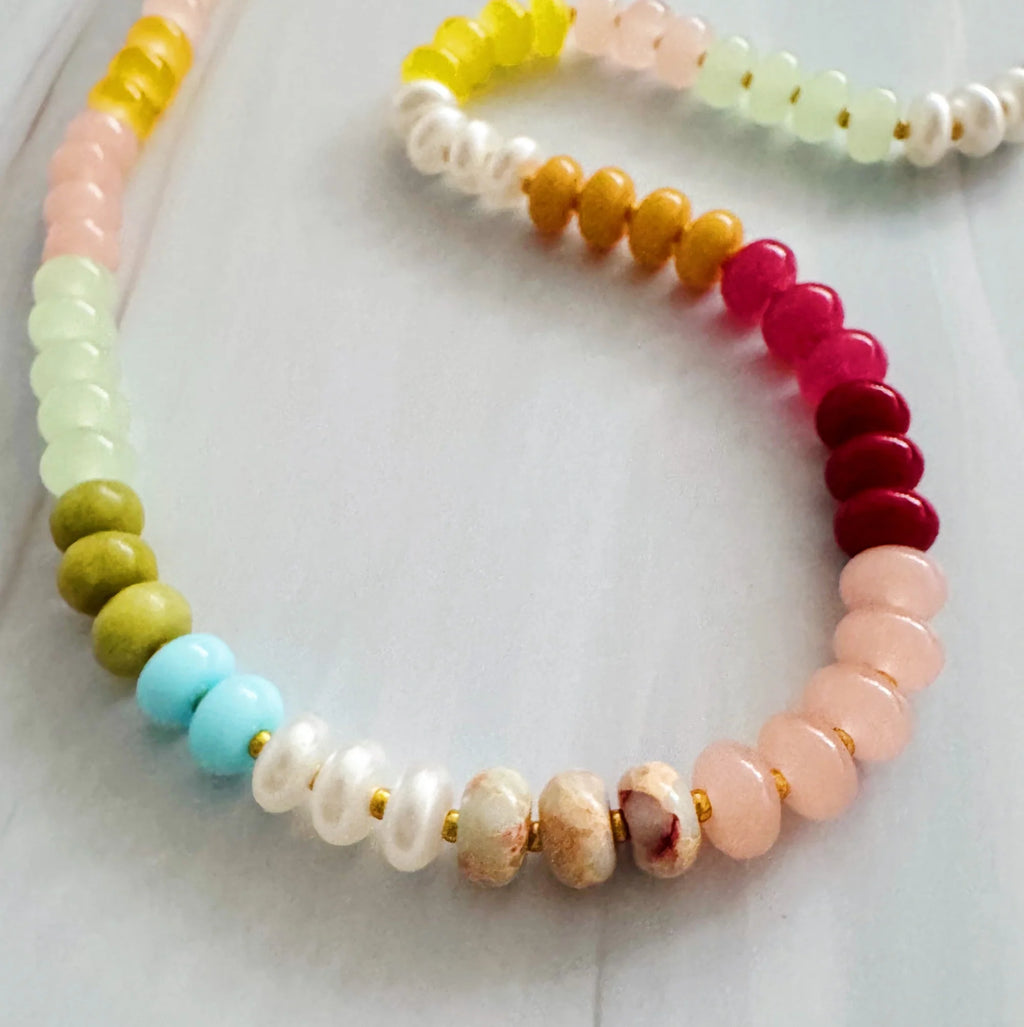 Beaded Necklace, Natural Stone and Acrylic Bead Necklace, 16 in – image 6