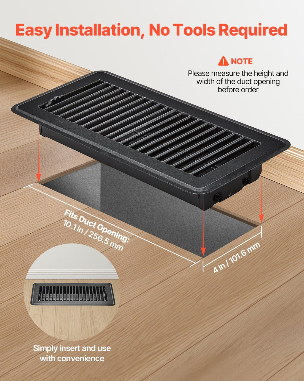 HVAC Floor Registers 4 x 10 in, 12-Pack Iron Floor Vents, Black