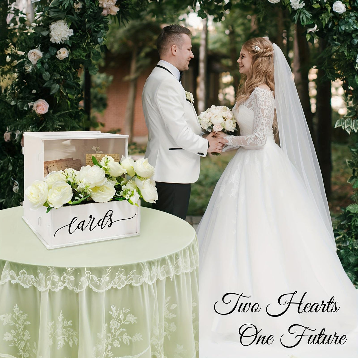 White Wedding Card Box with Lockable Lid, Party Gift Money Box