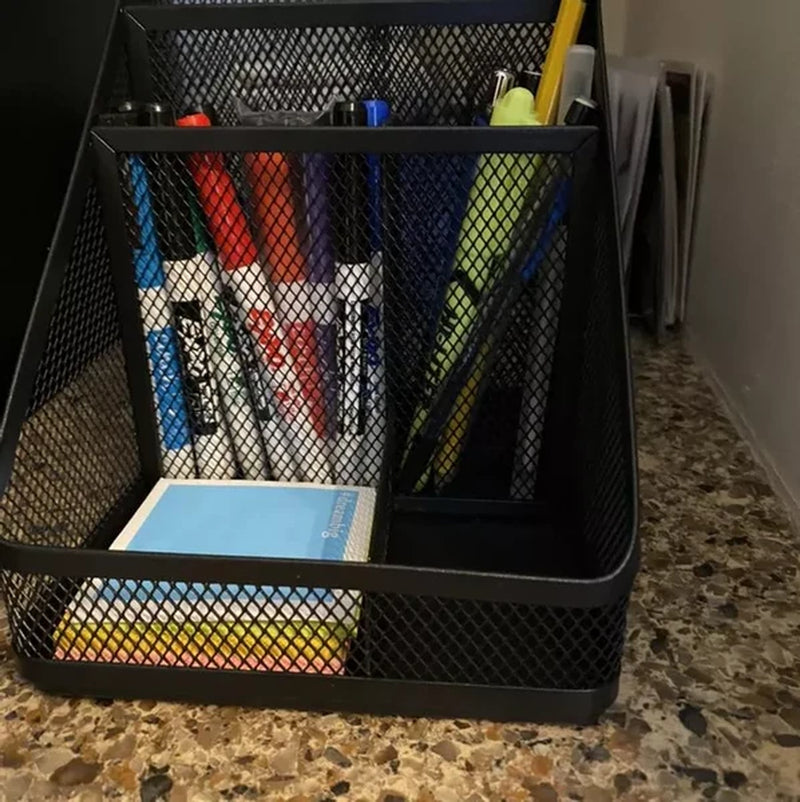 Desk Organizer – Black Steel Mesh with 5 Compartments – image 6