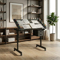 Adjustable Art Drawing Desk Craft Station with 2 Drawers and Wheels