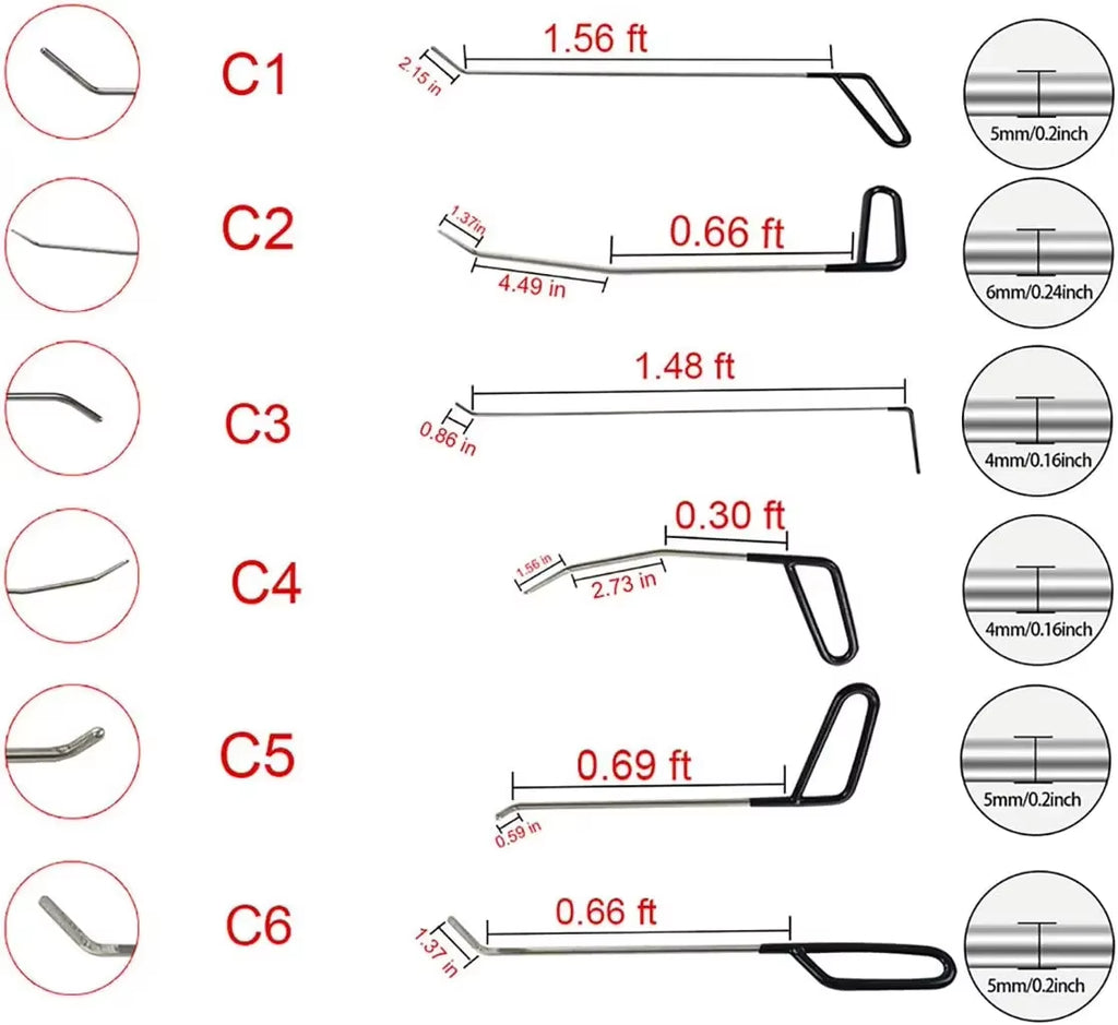 Paintless Dent Repair Rod Kit with Hook Rods, Wedge and Tap Down Pen – image 3