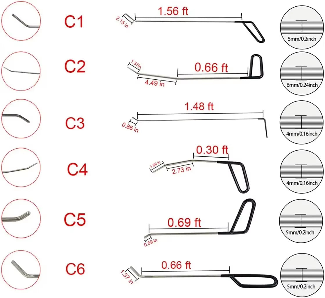 Paintless Dent Repair Rod Kit with Hook Rods, Wedge and Tap Down Pen – image 3