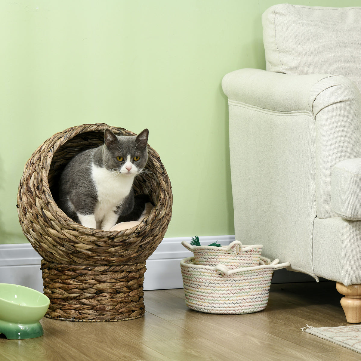 Elevated Cat Bed, Handwoven Egg Chair with Cushion, 20 in Tall – image 7