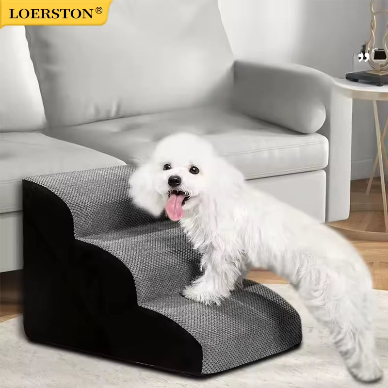 Dog Stairs - Foam Pet Steps with Washable Non-Slip Cover