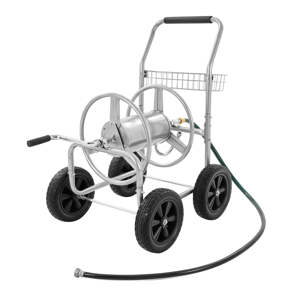 Hose Reel Cart with Storage Basket Holds 300 Ft Garden Hose