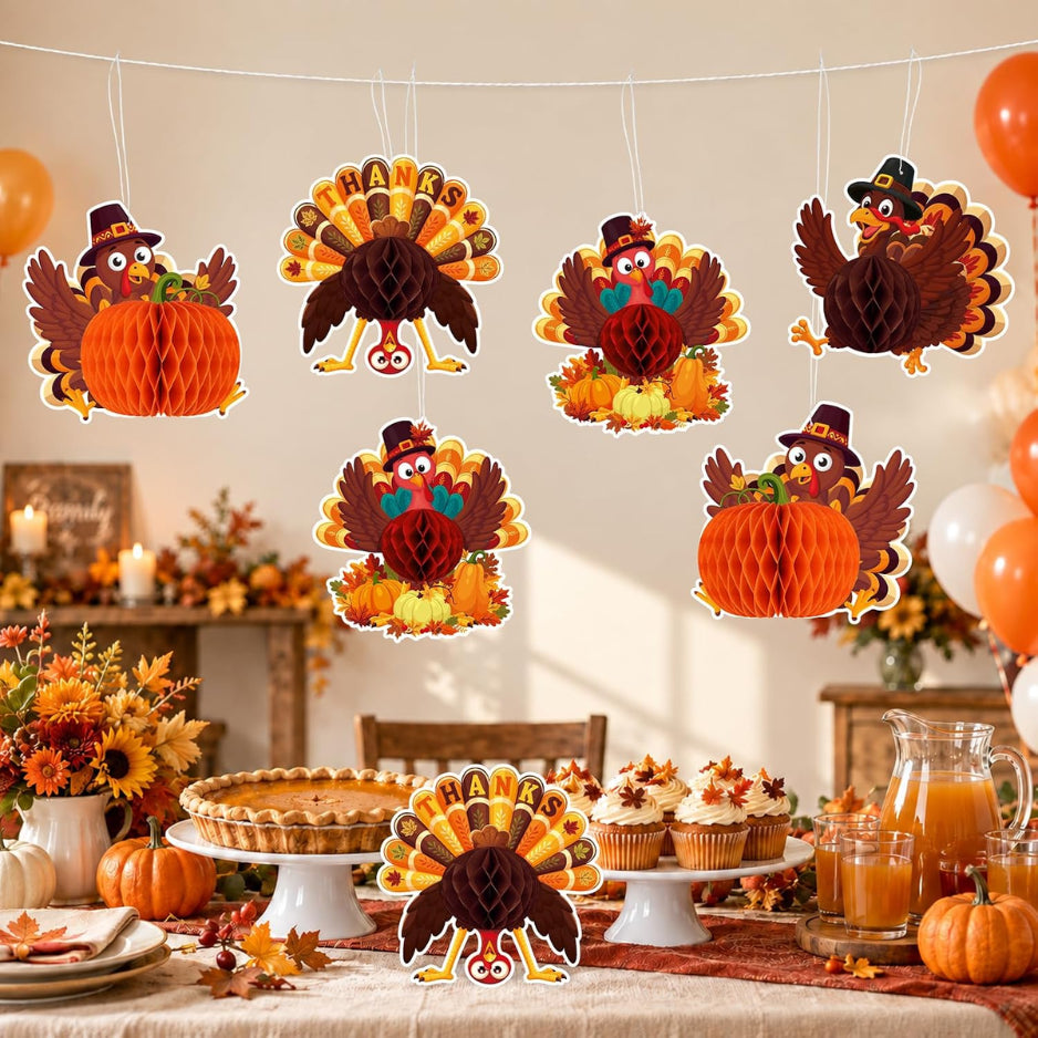 Hanging Paper Turkey Honeycomb Decorations, 8 Pack – image 5