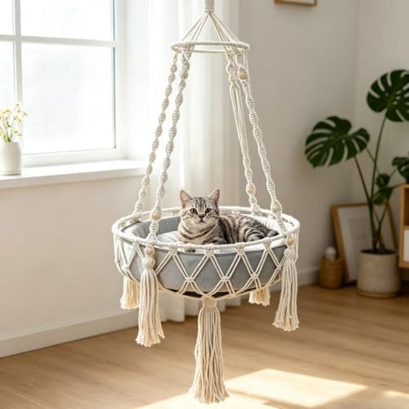 Cat Swing Hammock – Handwoven Hanging Bed with Cushion – image 2