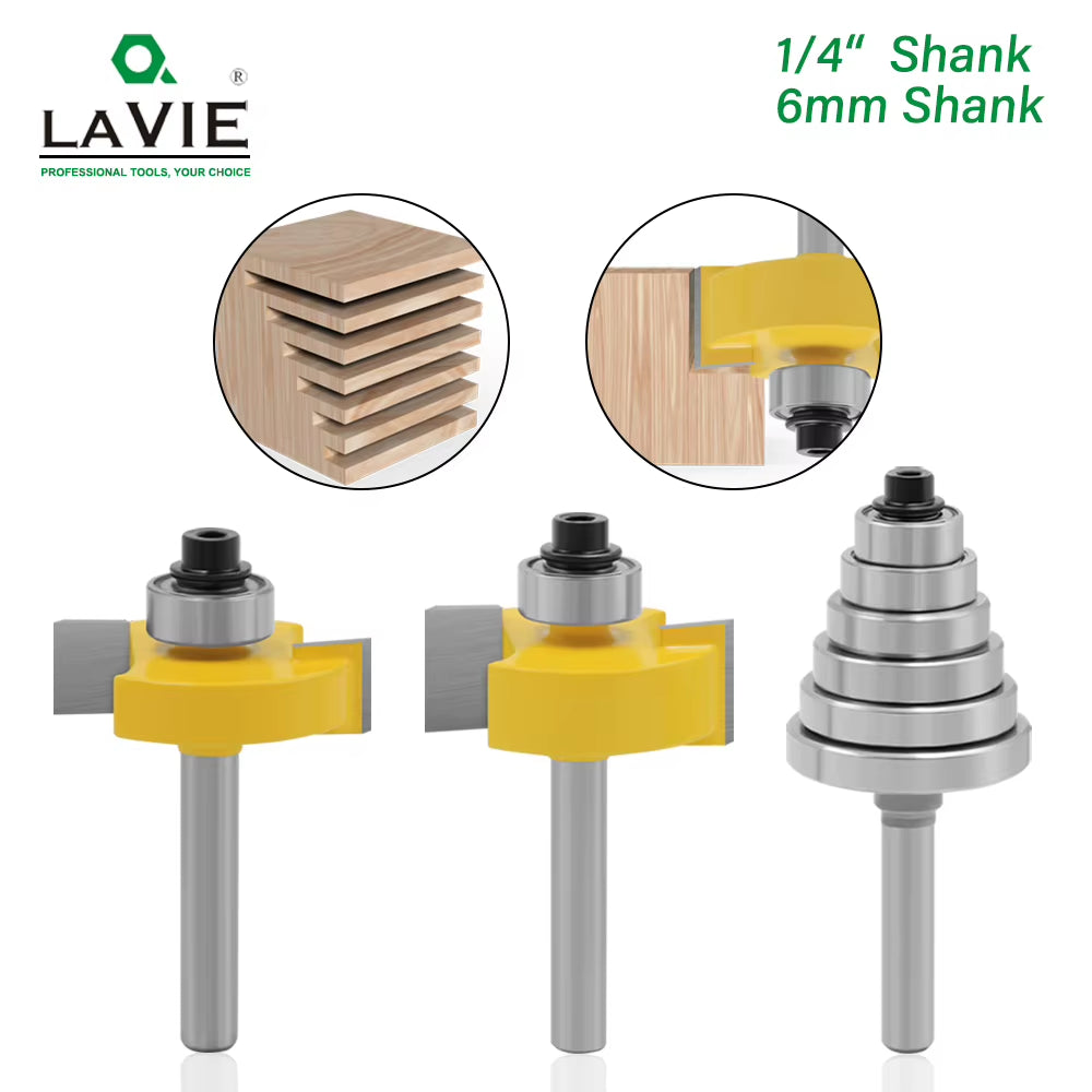 Rabbet Router Bit Set with 6 Bearings, 1/4 in Shank Carbide, 3-Piece – image 2