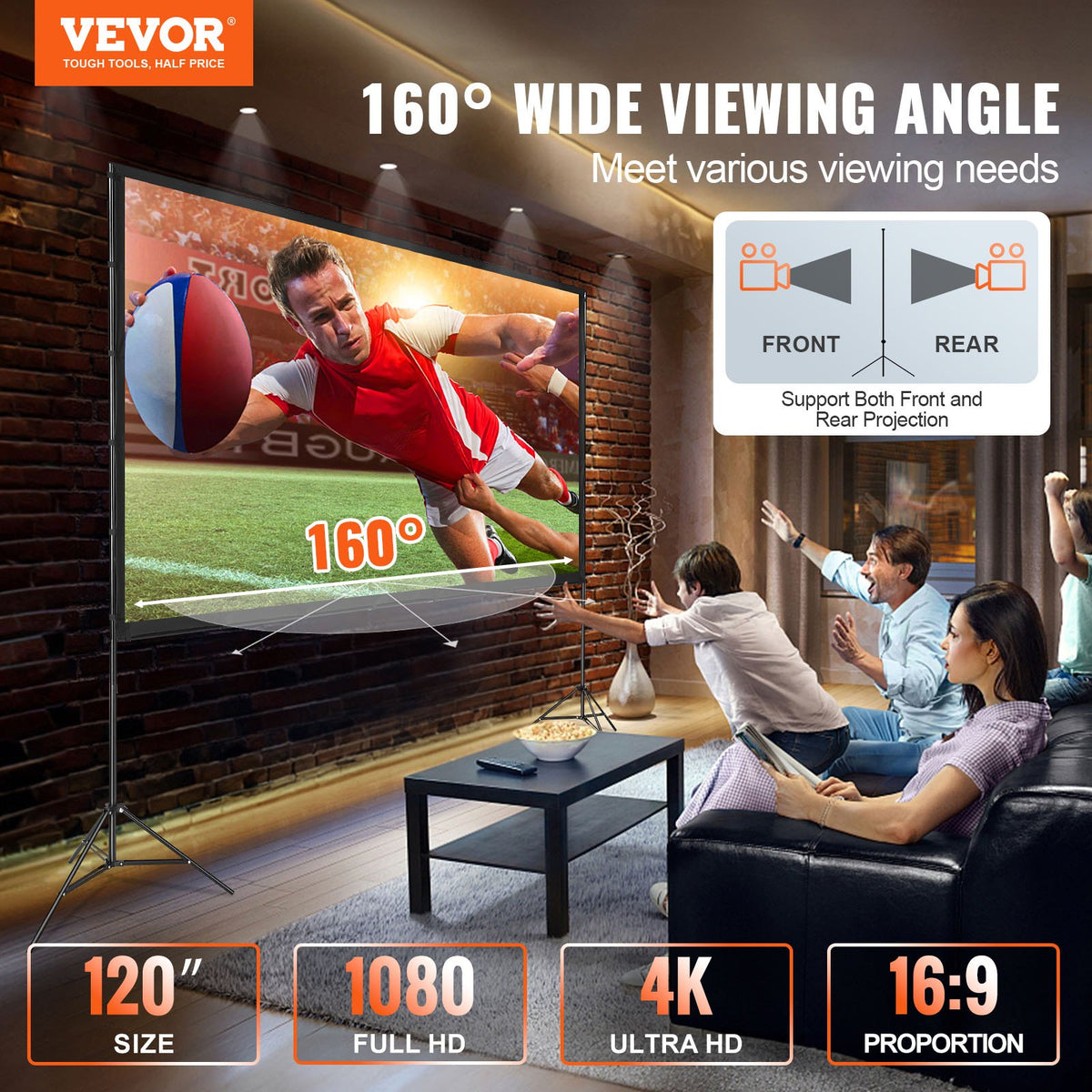 120 Inch Projector Screen with Stand, 16:9 Outdoor Movie Screen – image 3
