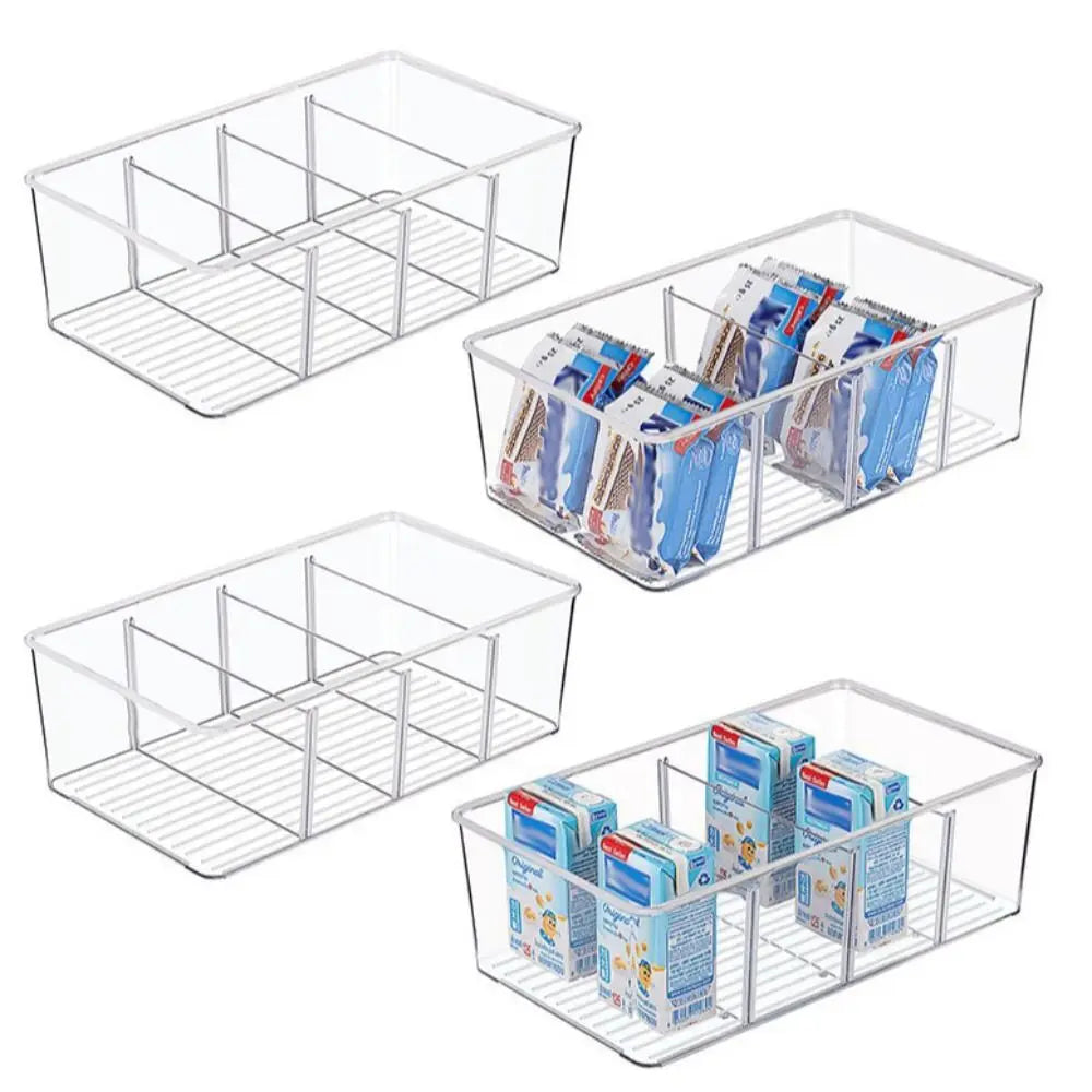 Fridge Storage Box, Clear 4-Grid Bin with Removable Dividers – image 2